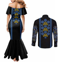 Ukraine Folk Patterns Couples Matching Mermaid Dress and Long Sleeve Button Shirt Sporty Style