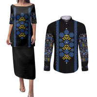 Ukraine Folk Patterns Couples Matching Puletasi and Long Sleeve Button Shirt Sporty Style