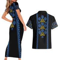 Ukraine Folk Patterns Couples Matching Short Sleeve Bodycon Dress and Hawaiian Shirt Sporty Style
