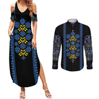 Ukraine Folk Patterns Couples Matching Summer Maxi Dress and Long Sleeve Button Shirt Sporty Style
