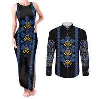 Ukraine Folk Patterns Couples Matching Tank Maxi Dress and Long Sleeve Button Shirt Sporty Style