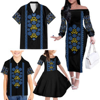 Ukraine Folk Patterns Family Matching Off The Shoulder Long Sleeve Dress and Hawaiian Shirt Sporty Style
