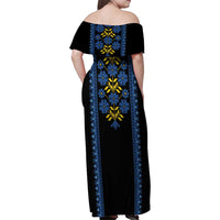 Ukraine Folk Patterns Family Matching Off Shoulder Maxi Dress and Hawaiian Shirt Sporty Style