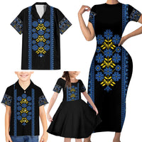 Ukraine Folk Patterns Family Matching Short Sleeve Bodycon Dress and Hawaiian Shirt Sporty Style