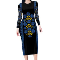 Ukraine Folk Patterns Long Sleeve Bodycon Dress Sporty Style
