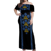 Ukraine Folk Patterns Off Shoulder Maxi Dress Sporty Style