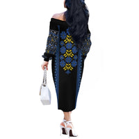 Ukraine Folk Patterns Off The Shoulder Long Sleeve Dress Sporty Style