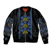 Ukraine Folk Patterns Sleeve Zip Bomber Jacket Sporty Style