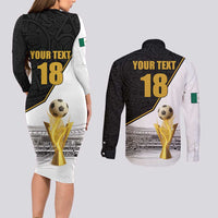 Custom Mexico Football Champion Couples Matching Long Sleeve Bodycon Dress and Long Sleeve Button Shirt Aztec Pattern - Wonder Print Shop