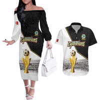Custom Mexico Football Champion Couples Matching Off The Shoulder Long Sleeve Dress and Hawaiian Shirt Aztec Pattern - Wonder Print Shop