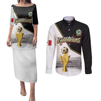 Custom Mexico Football Champion Couples Matching Puletasi and Long Sleeve Button Shirt Aztec Pattern - Wonder Print Shop