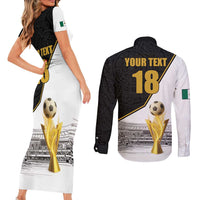 Custom Mexico Football Champion Couples Matching Short Sleeve Bodycon Dress and Long Sleeve Button Shirt Aztec Pattern - Wonder Print Shop