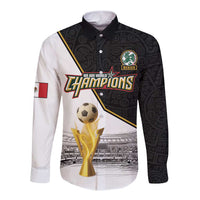 Custom Mexico Football Champion Long Sleeve Button Shirt Aztec Pattern - Wonder Print Shop