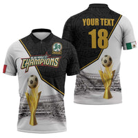 Custom Mexico Football Champion Zipper Polo Shirt Aztec Pattern - Wonder Print Shop