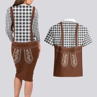 Oktoberfest Lederhosen Costume Couples Matching Long Sleeve Bodycon Dress and Hawaiian Shirt German Beer Festival - Wonder Print Shop