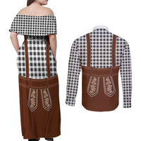 Oktoberfest Lederhosen Costume Couples Matching Off Shoulder Maxi Dress and Long Sleeve Button Shirt German Beer Festival - Wonder Print Shop