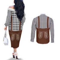 Oktoberfest Lederhosen Costume Couples Matching Off The Shoulder Long Sleeve Dress and Long Sleeve Button Shirt German Beer Festival - Wonder Print Shop