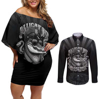 Alligator Alcatraz Police Couples Matching Off Shoulder Short Dress and Long Sleeve Button Shirt Prison Florida Everglades - Wonder Print Shop