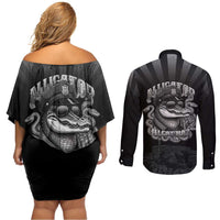 Alligator Alcatraz Police Couples Matching Off Shoulder Short Dress and Long Sleeve Button Shirt Prison Florida Everglades - Wonder Print Shop