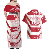 Custom Japan Rugby Couples Matching Off Shoulder Maxi Dress and Hawaiian Shirt Brave Cherry Blossoms Flying Petals - Wonder Print Shop