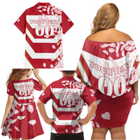 Custom Japan Rugby Family Matching Off Shoulder Short Dress and Hawaiian Shirt Brave Cherry Blossoms Flying Petals - Wonder Print Shop