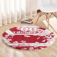 Custom Japan Rugby Round Carpet Brave Cherry Blossoms Flying Petals
