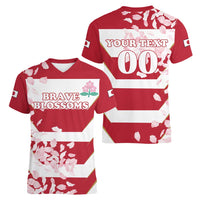 Custom Japan Rugby Women V-Neck T-Shirt Brave Cherry Blossoms Flying Petals - Wonder Print Shop