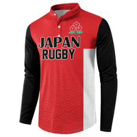 Custom Japan Rugby Button Sweatshirt Seamless Japanese Waves Pattern - Wonder Print Shop