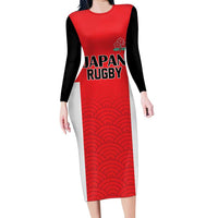 Custom Japan Rugby Family Matching Long Sleeve Bodycon Dress and Hawaiian Shirt Seamless Japanese Waves Pattern - Wonder Print Shop
