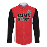 Custom Japan Rugby Long Sleeve Button Shirt Seamless Japanese Waves Pattern - Wonder Print Shop