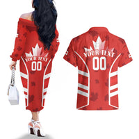 Custom Canada Rugby Couples Matching Off The Shoulder Long Sleeve Dress and Hawaiian Shirt Canada Flag Maple Leaf - Wonder Print Shop