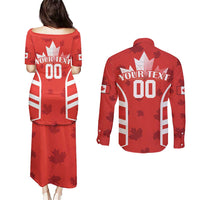 Custom Canada Rugby Couples Matching Puletasi and Long Sleeve Button Shirt Canada Flag Maple Leaf - Wonder Print Shop
