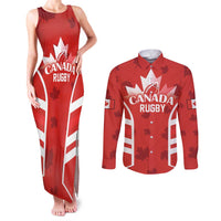 Custom Canada Rugby Couples Matching Tank Maxi Dress and Long Sleeve Button Shirt Canada Flag Maple Leaf - Wonder Print Shop