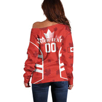 Custom Canada Rugby Off Shoulder Sweater Canada Flag Maple Leaf - Wonder Print Shop