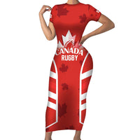 Custom Canada Rugby Short Sleeve Bodycon Dress Canada Flag Maple Leaf - Wonder Print Shop