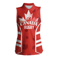 Custom Canada Rugby Women Sleeveless Polo Shirt Canada Flag Maple Leaf - Wonder Print Shop