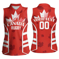 Custom Canada Rugby Women Sleeveless Polo Shirt Canada Flag Maple Leaf - Wonder Print Shop