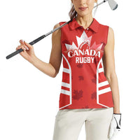 Custom Canada Rugby Women Sleeveless Polo Shirt Canada Flag Maple Leaf - Wonder Print Shop