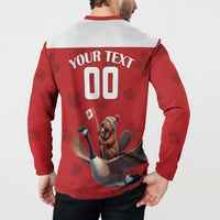 Custom Canada Rugby Button Sweatshirt Beaver Riding A Goose - Wonder Print Shop