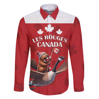 Custom Canada Rugby Family Matching Long Sleeve Bodycon Dress and Hawaiian Shirt Beaver Riding A Goose - Wonder Print Shop