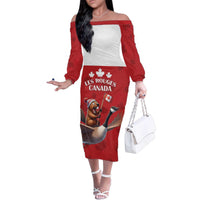 Custom Canada Rugby Family Matching Off The Shoulder Long Sleeve Dress and Hawaiian Shirt Beaver Riding A Goose - Wonder Print Shop