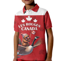 Custom Canada Rugby Kid Polo Shirt Beaver Riding A Goose - Wonder Print Shop