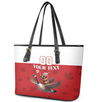 Custom Canada Rugby Leather Tote Bag Beaver Riding A Goose - Wonder Print Shop