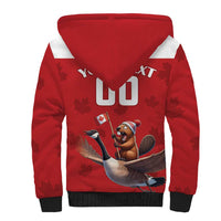 Custom Canada Rugby Sherpa Hoodie Beaver Riding A Goose - Wonder Print Shop