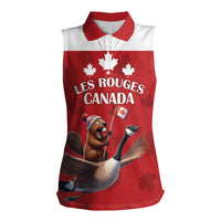 Custom Canada Rugby Women Sleeveless Polo Shirt Beaver Riding A Goose - Wonder Print Shop