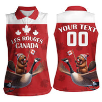 Custom Canada Rugby Women Sleeveless Polo Shirt Beaver Riding A Goose - Wonder Print Shop