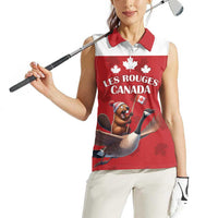 Custom Canada Rugby Women Sleeveless Polo Shirt Beaver Riding A Goose - Wonder Print Shop