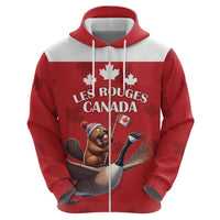 Custom Canada Rugby Zip Hoodie Beaver Riding A Goose - Wonder Print Shop