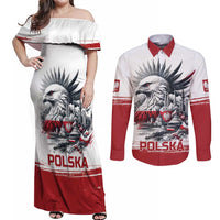 Poland Independence Day Couples Matching Off Shoulder Maxi Dress and Long Sleeve Button Shirt Polska Eagle Proud To Be Polish - Wonder Print Shop