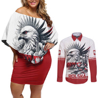 Poland Independence Day Couples Matching Off Shoulder Short Dress and Long Sleeve Button Shirt Polska Eagle Proud To Be Polish - Wonder Print Shop